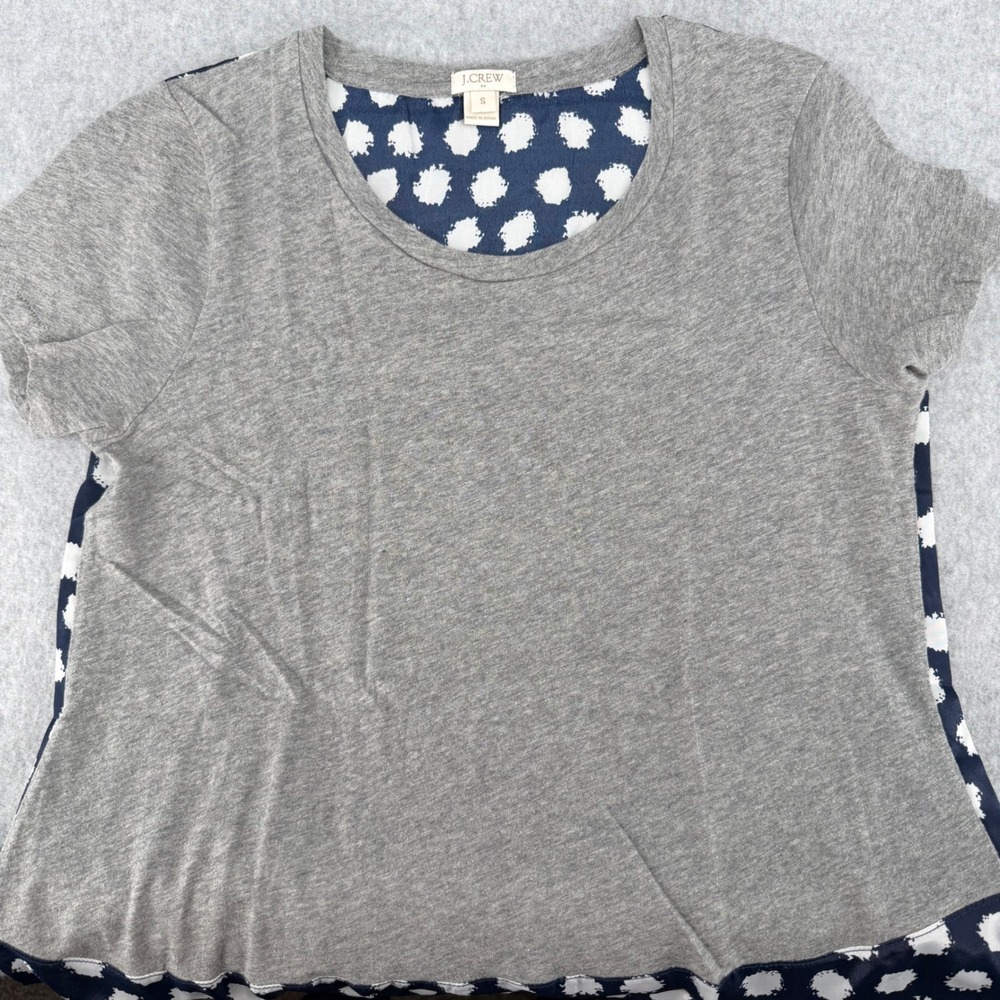 J.Crew Mixed Media Polka Dot Back T-Shirt Gray Navy Blue B4374 Womens Small
